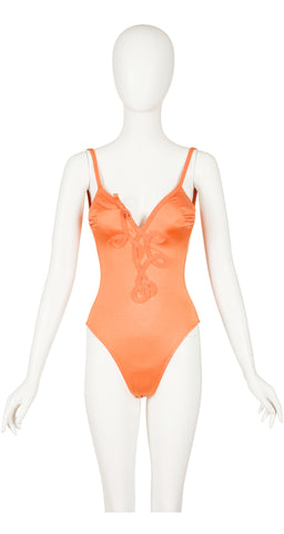 1990s Soutache Coral Backless One-Piece Swimsuit