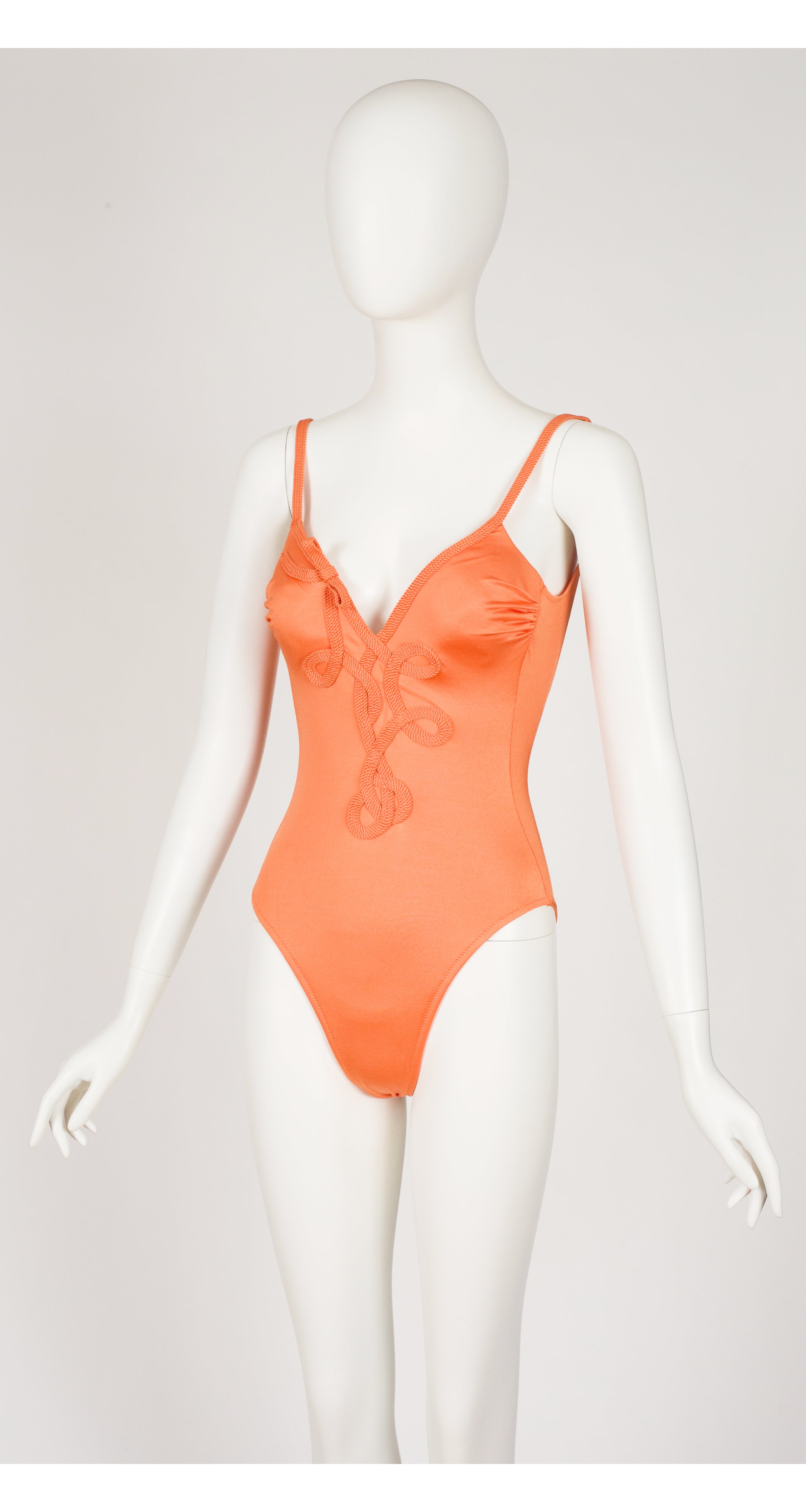 1990s Soutache Coral Backless One-Piece Swimsuit