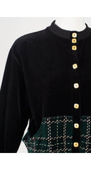1990s Black & Plaid Cotton Velour Tunic Cardigan