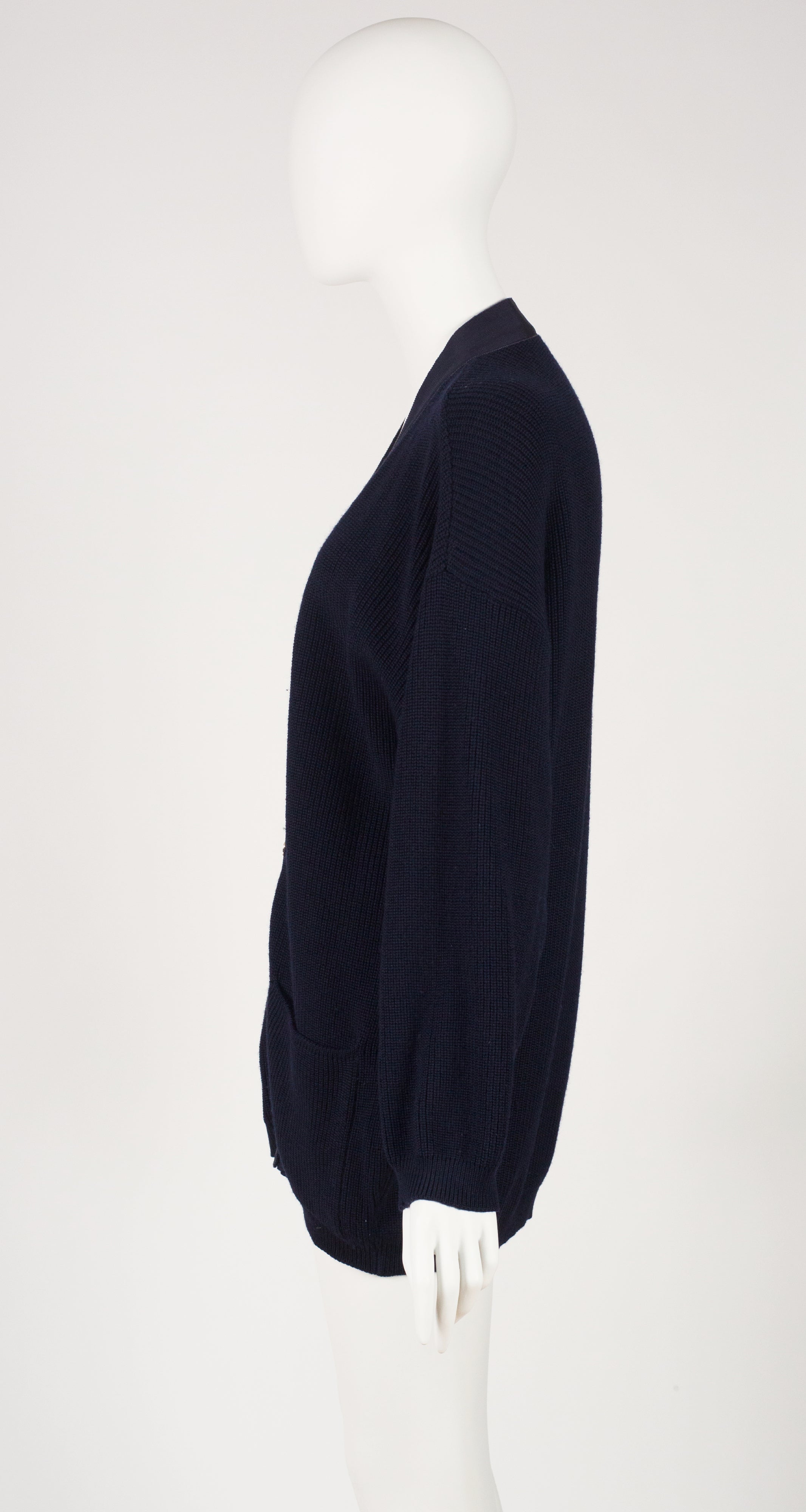 1980s Navy Wool Knit Oversized Cardigan