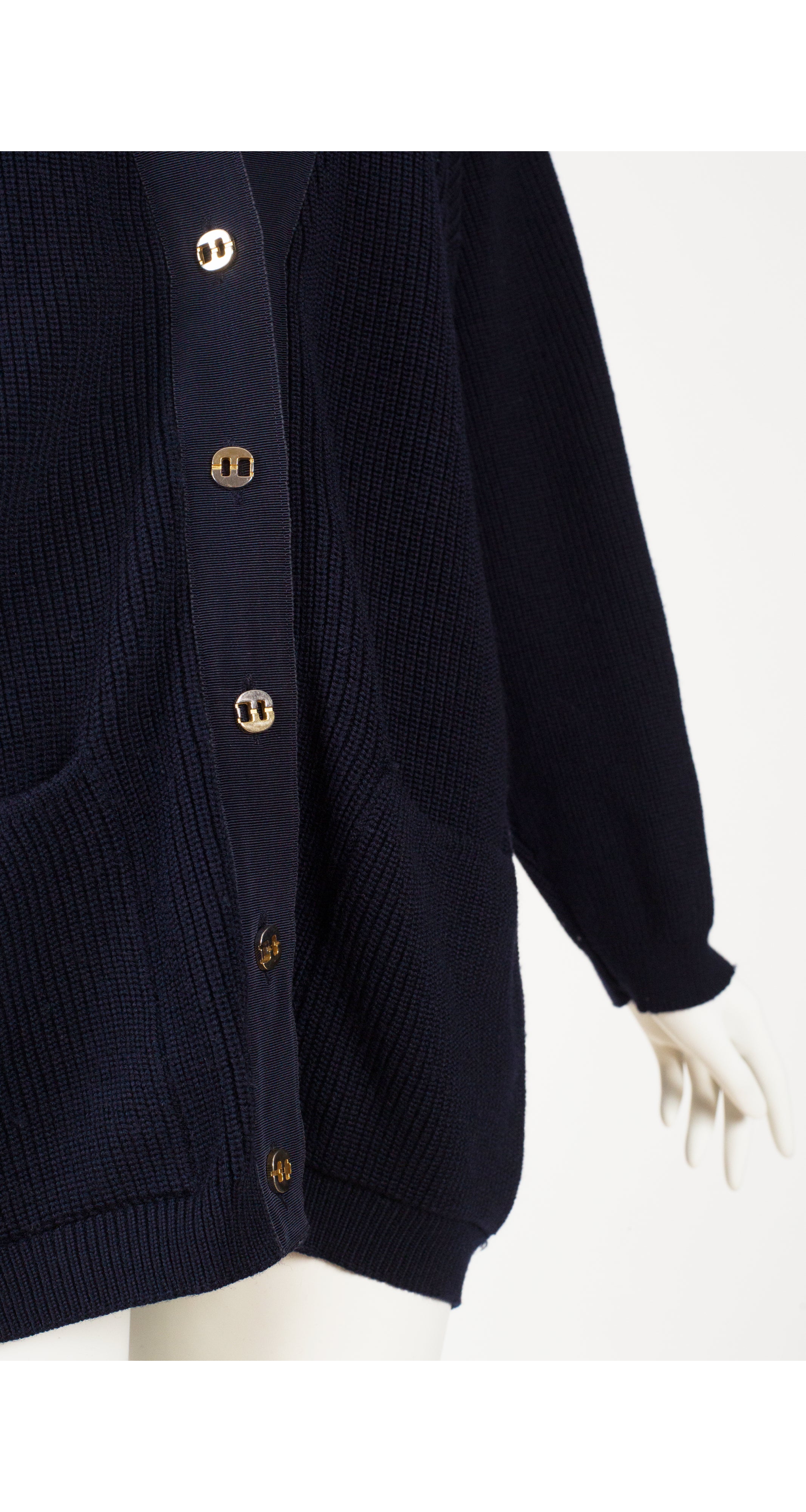 1980s Navy Wool Knit Oversized Cardigan