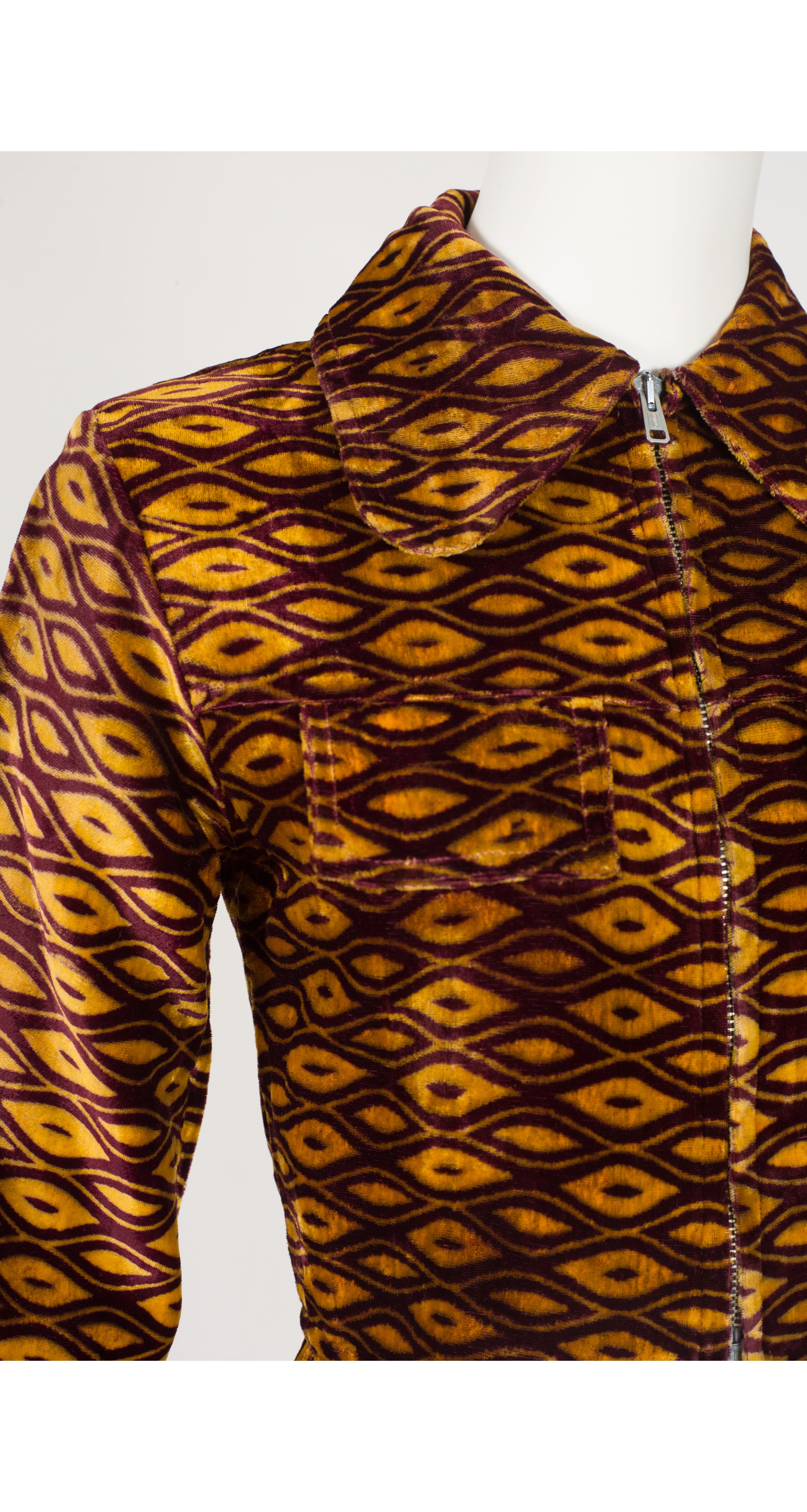 1970s Indian Rayon Velvet Zip-Up Collared Jacket