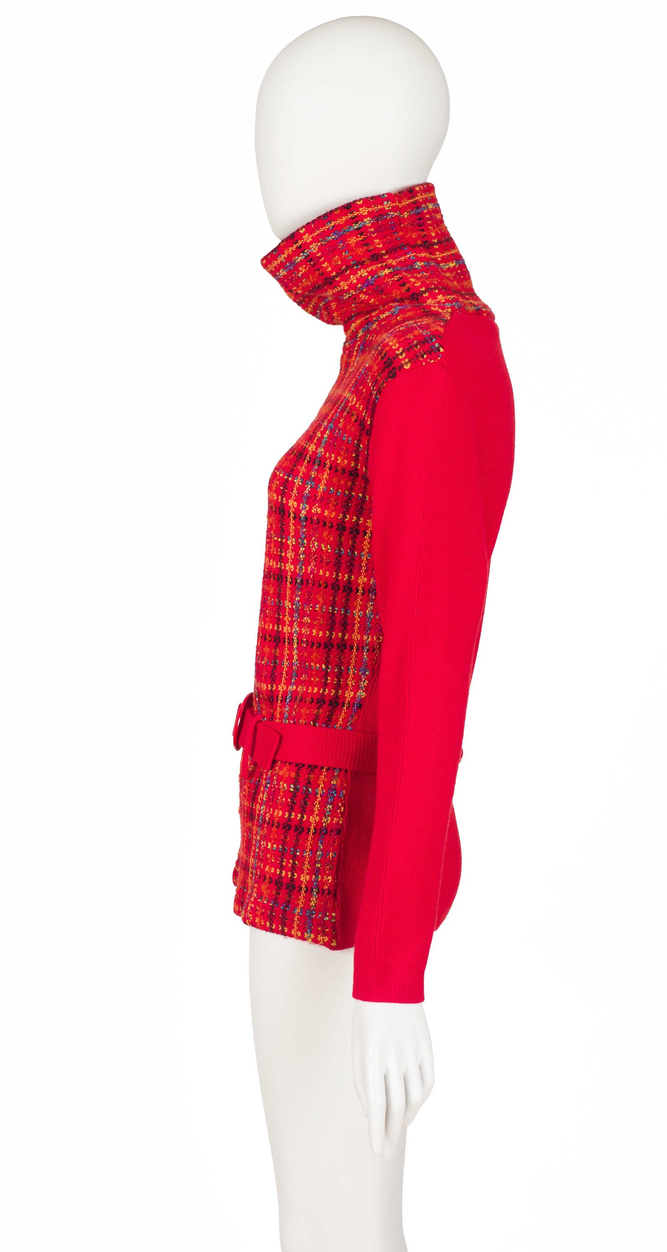 1990s Red Bouclé Wool Turtleneck Sweater