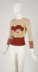 1970s Laurel and Hardy Beige Ribbed Pullover Sweater