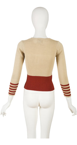 1970s Laurel and Hardy Beige Ribbed Pullover Sweater