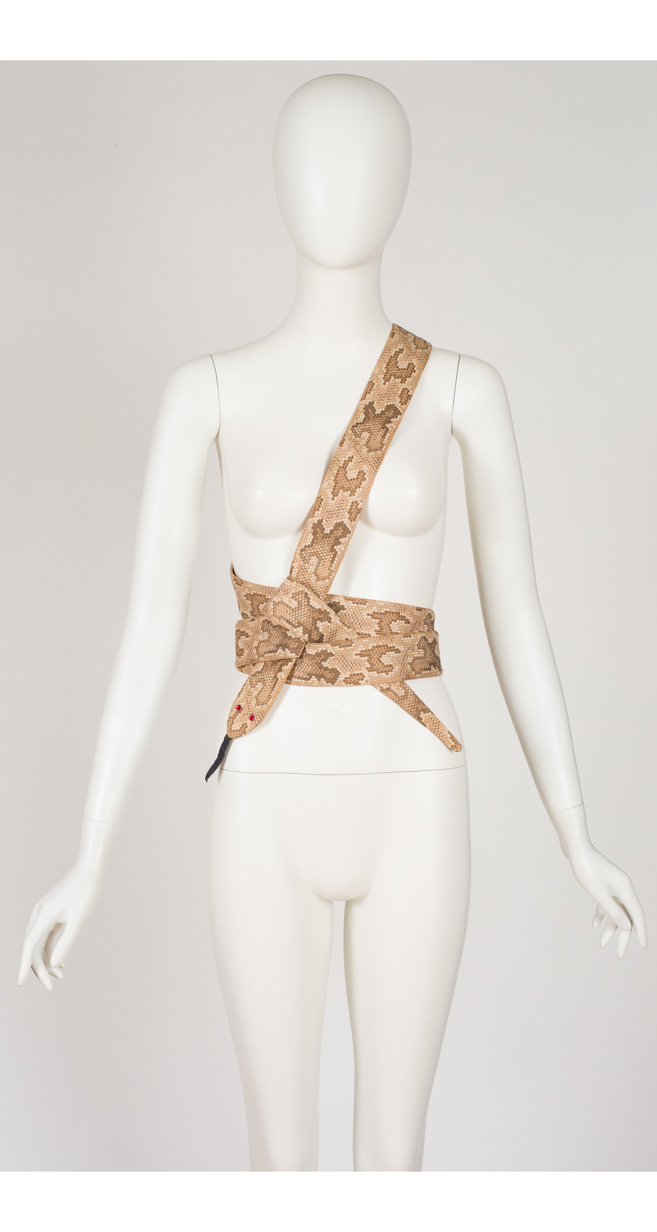 1983-84 F/W Runway 110" Cotton and Leather Python Print Figural Belt