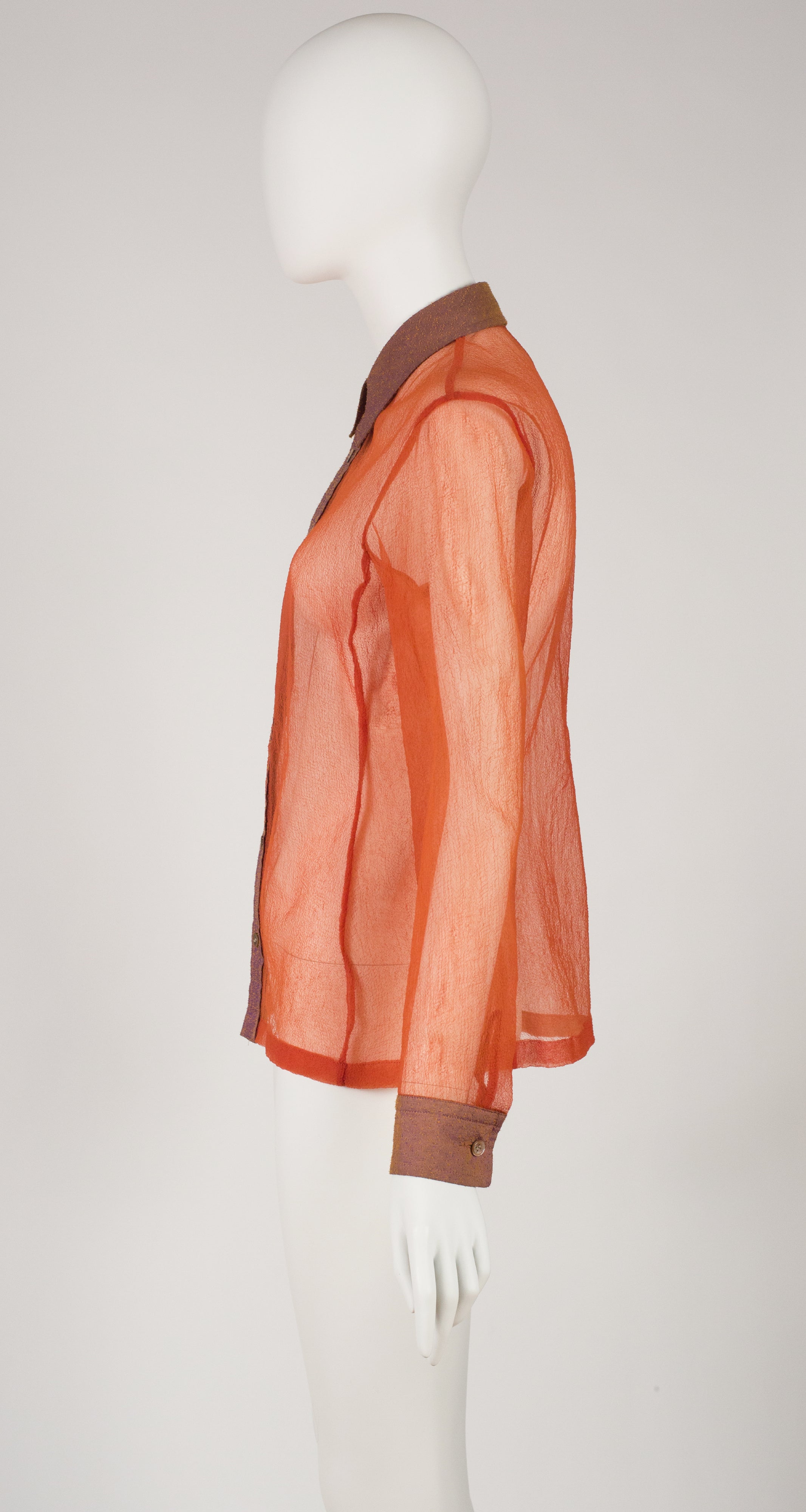 1990s Sheer Orange Collared Button-Up Blouse