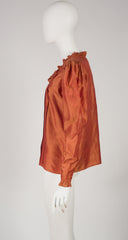 1980s Iridescent Burnt Orange Raw Silk Ruffle Blouse