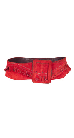 1980s Red Suede Fringe Wide Waist Belt