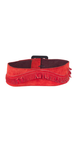 1980s Red Suede Fringe Wide Waist Belt