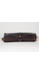 1970s Brown Crocodile Skin Convertible Shoulder Bag