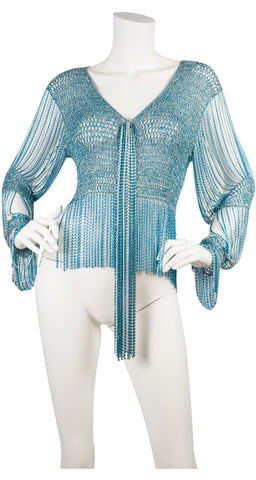1971 Documented Blue & Silver Lurex Knit & Metal Chain Top