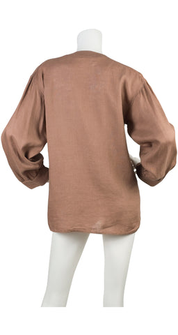 1980s Brown Linen Button Down Blouse