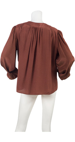 1970s Brown Silk Balloon Sleeve Blouse