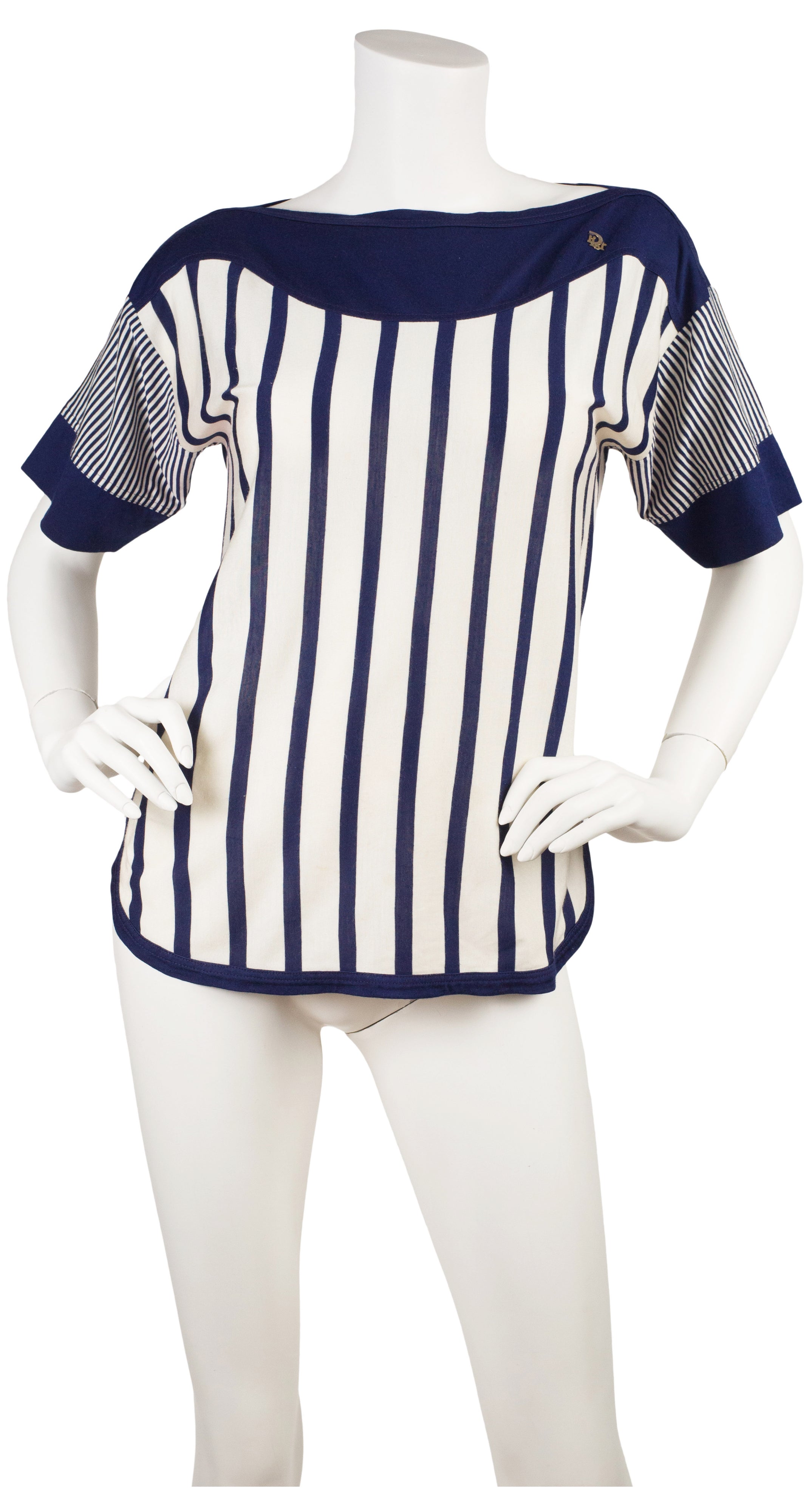 1970s Navy & White Striped Cotton Boatneck T-Shirt