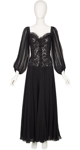 1988-89 F/W Black Lace Bustier Silk Chiffon Evening Gown
