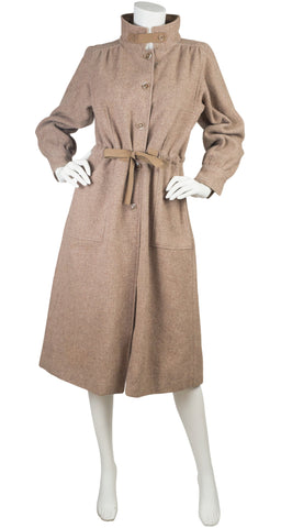 1970s Beige Wool & Canvas Drawstring Coat