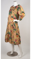1982 S/S Tulip Print Beige Cotton Midi Dress
