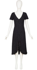 1960s Beaded Black Crepe Low Neck Evening Dress