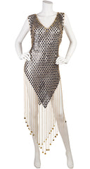 1970s Black & Gold Chainmail Evening Dress