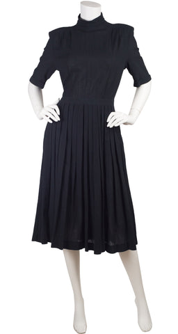 1980s Black Cotton Pleated Backless Dress