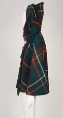 1890s Victorian Documented Plaid Wool Fringe Hooded Golf Cape
