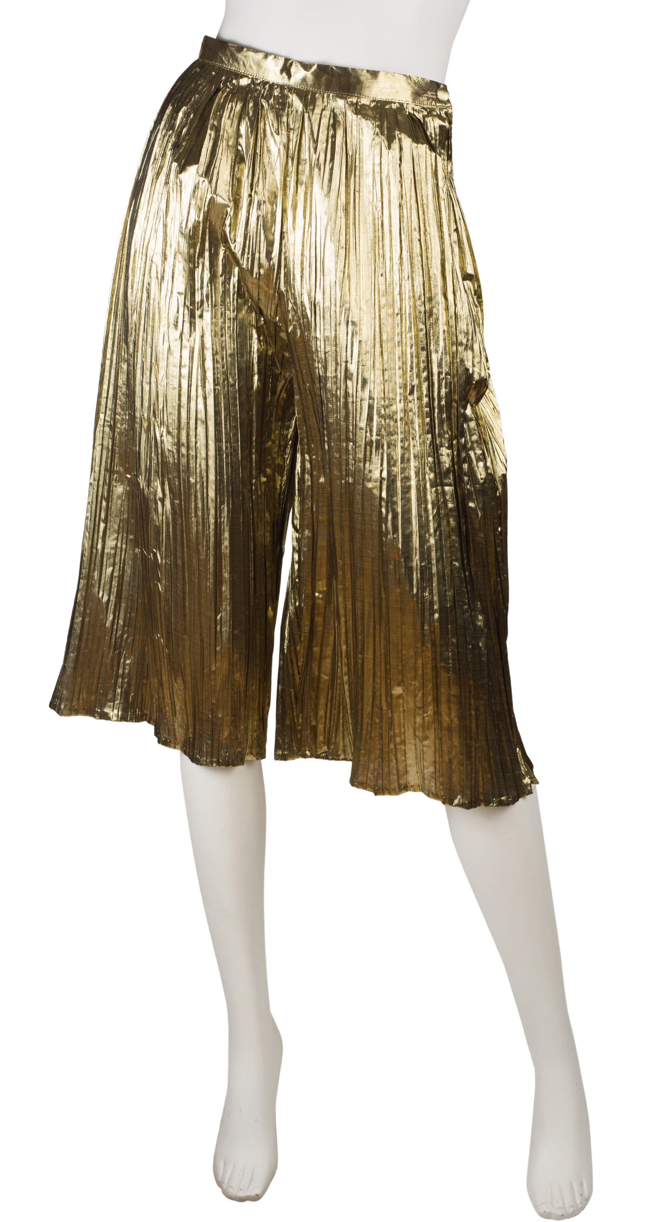 1980s French Gold Lamé Pleated Culottes