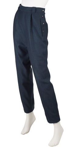 1980s Black & Teal Snap High-Waisted Trousers