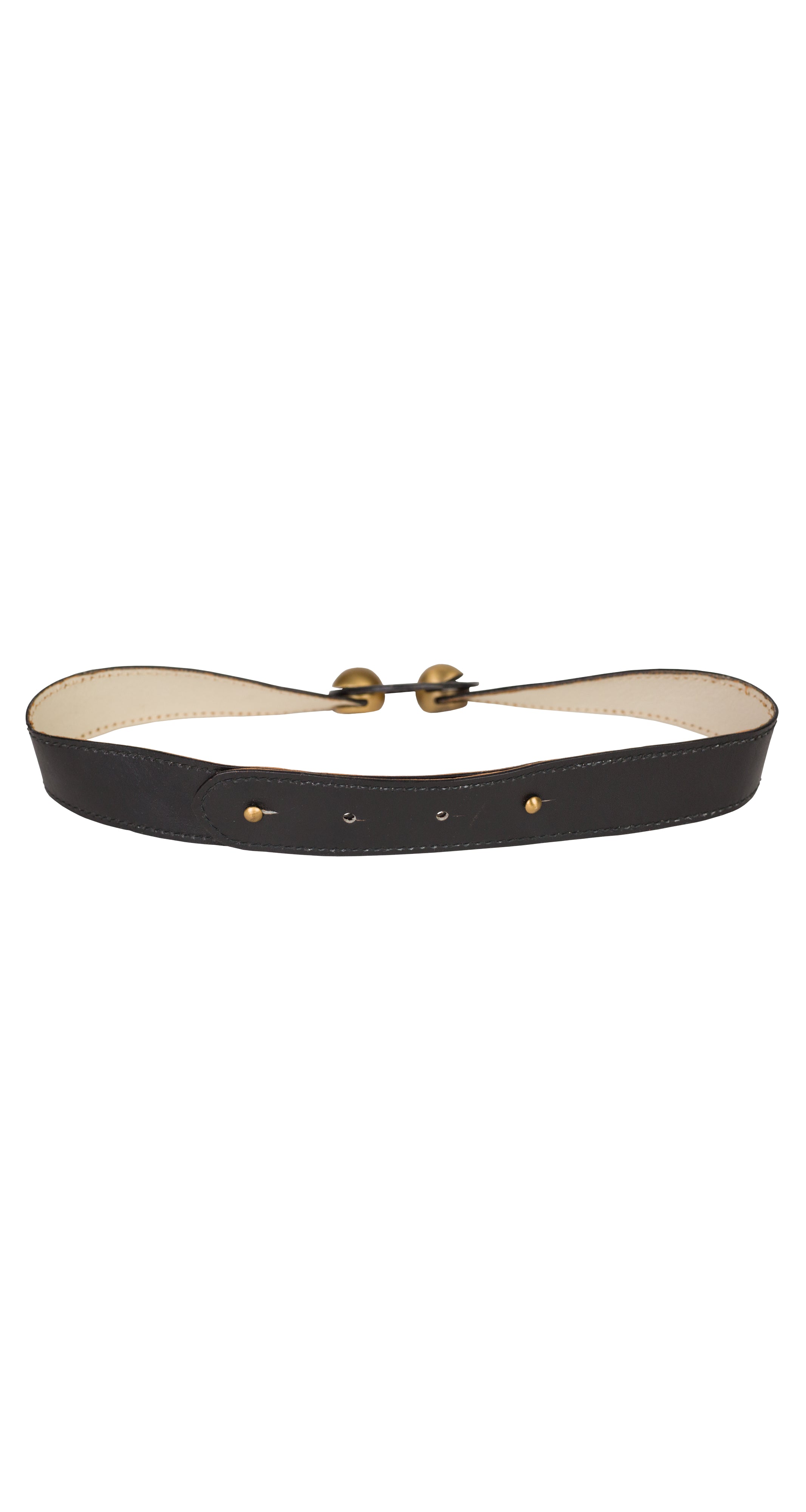 1960s Mod Round Buckle Black Leather Adjustable Waist Belt