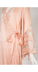 1930s Peach Silk & Floral Lace Angel Sleeve Dressing Gown