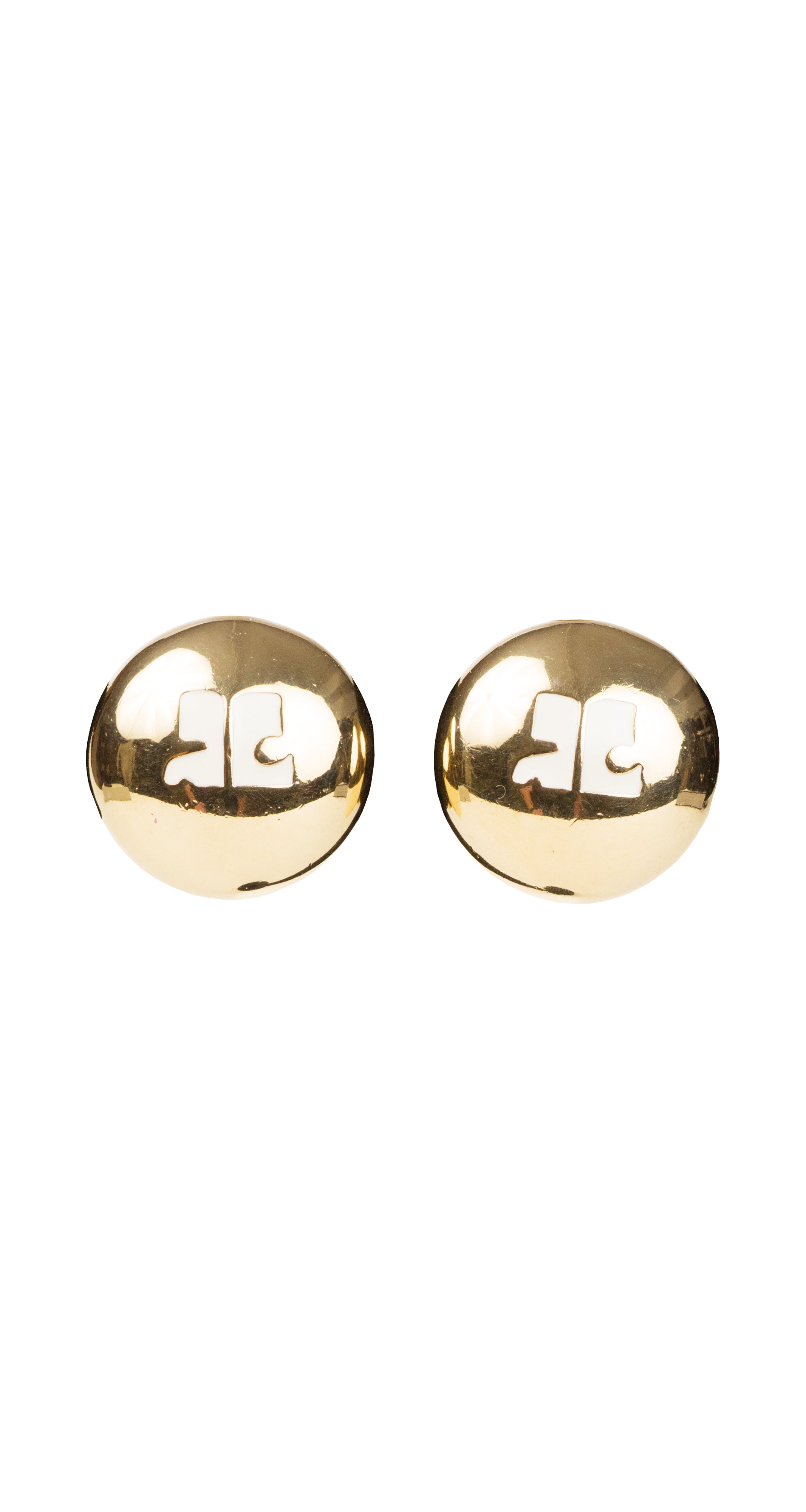 1980s Enamel Logo Gold-Tone Round Clip-On Earrings