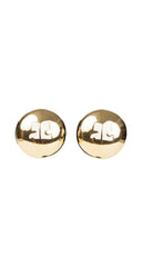1980s Enamel Logo Gold-Tone Round Clip-On Earrings
