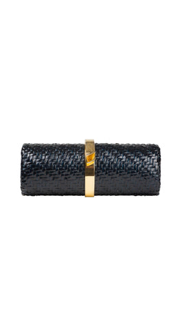 1970s Black Wicker Cylinder Clutch Bag