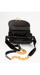 1960s Black Suede Ribbon & Chain Strap Crossbody Bag