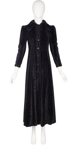1970s Black Faux Fur Puff Shoulder Maxi Coat