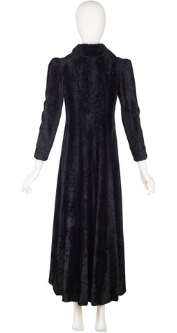 1970s Black Faux Fur Puff Shoulder Maxi Coat
