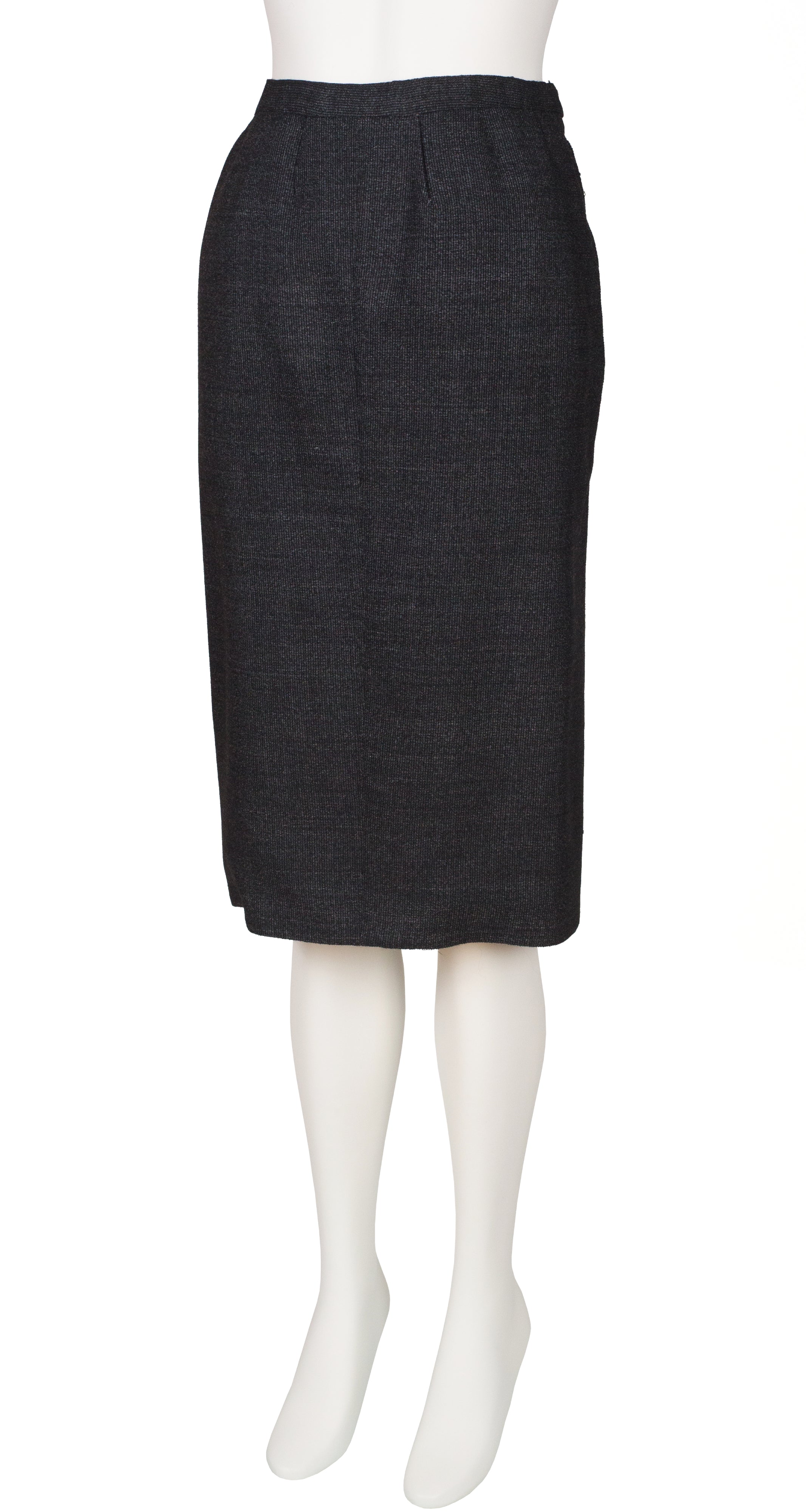 1950s Couture Gray Wool Structured Peplum Skirt Suit