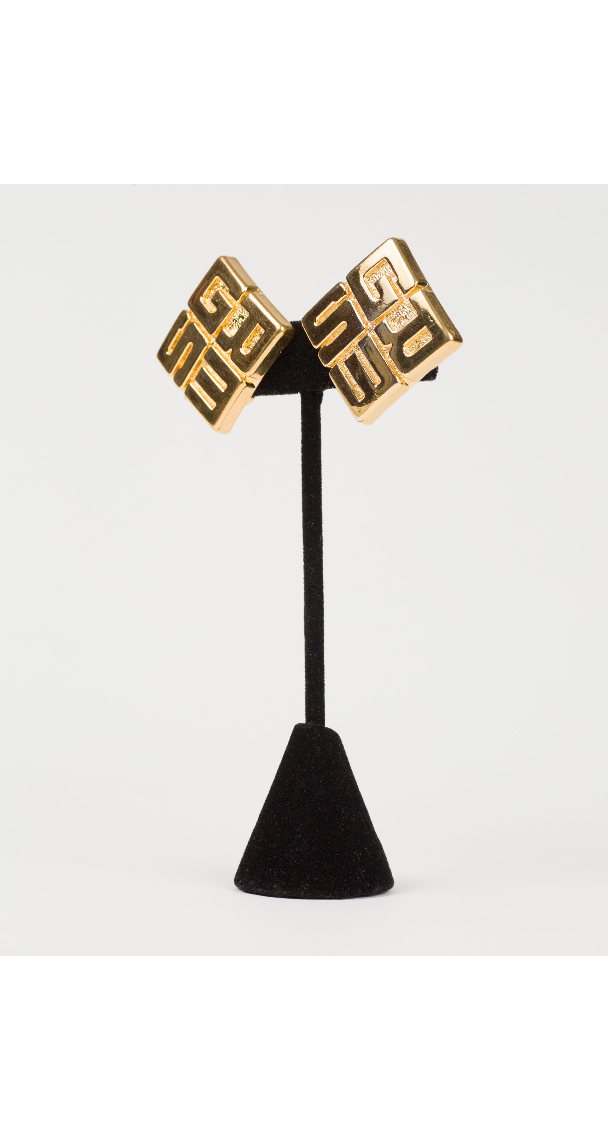 1980s Logo Gold-Tone Square Clip-On Earrings
