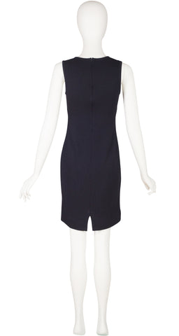 1990s Navy Blue Santana Knit Tie-Bust Mini Dress