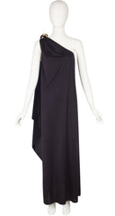 1981 Black Jersey Draped One-Shoulder Gown