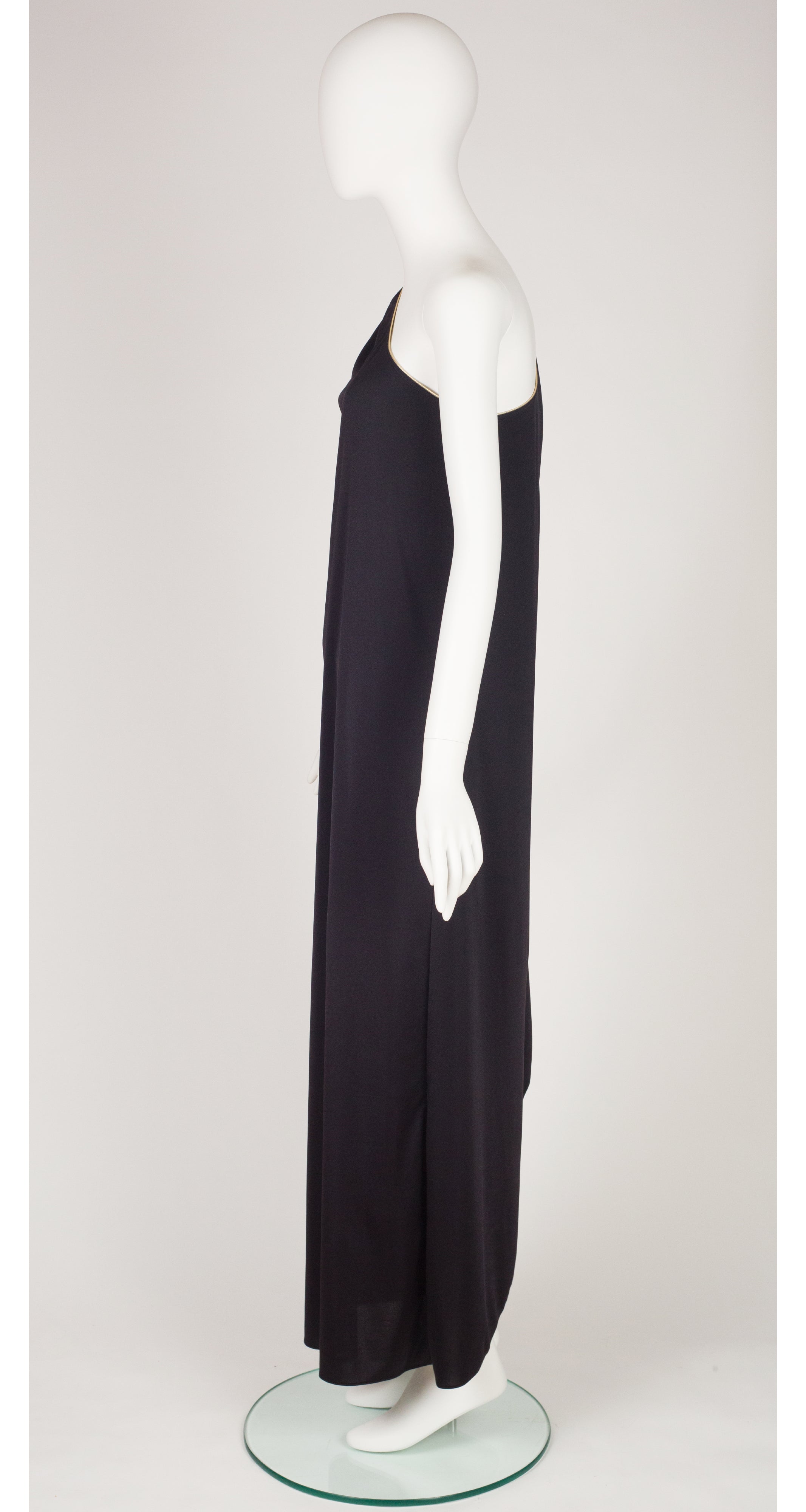 1981 Black Jersey Draped One-Shoulder Gown