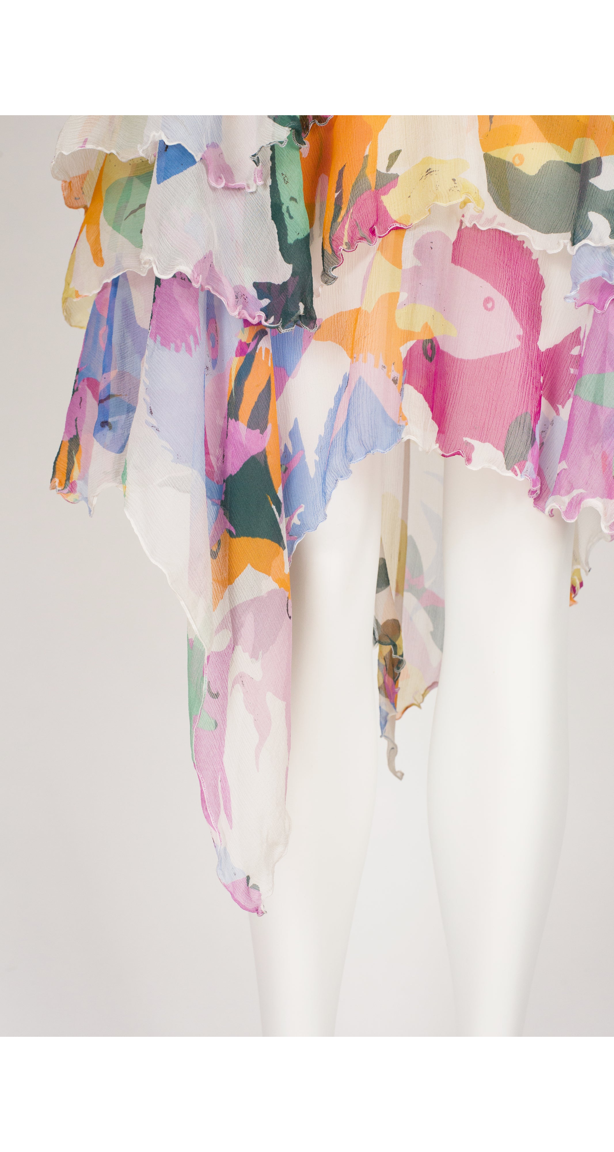 2000s Fish Print Silk Chiffon Handkerchief Hem Skirt