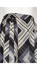 1986 Monochrome Aztec Print Silk Chiffon Pleated Skirt