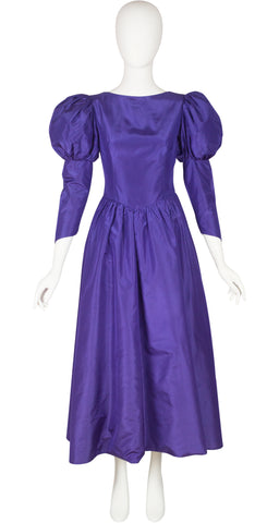1980s Purple Silk Taffeta Juliet Sleeve Gown