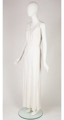 1970s Embroidered Bodice White Crêpe Gown