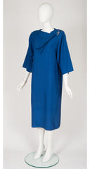 1980s Blue Silk Handkerchief Neck Sack Dress