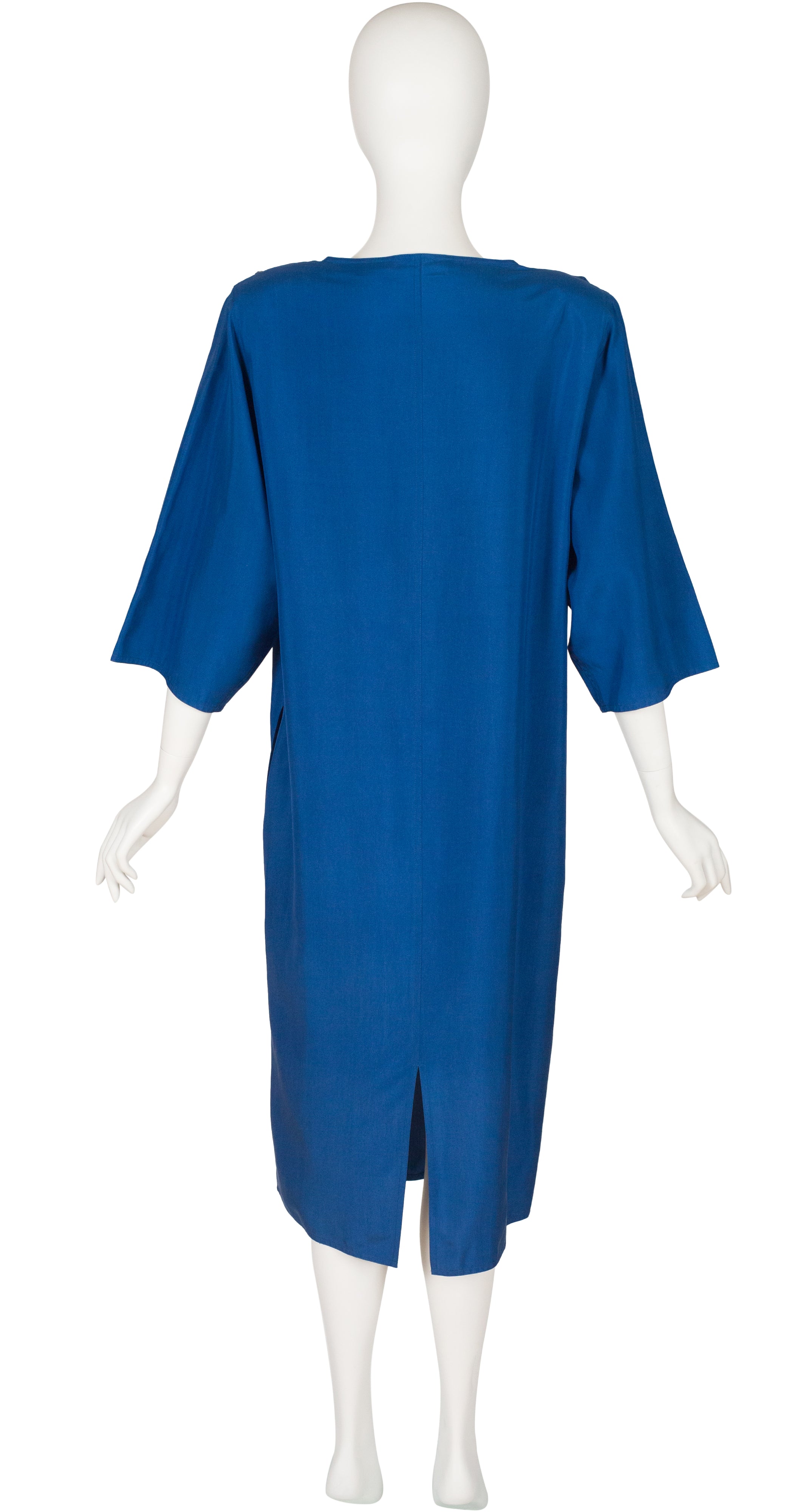 1980s Blue Silk Handkerchief Neck Sack Dress