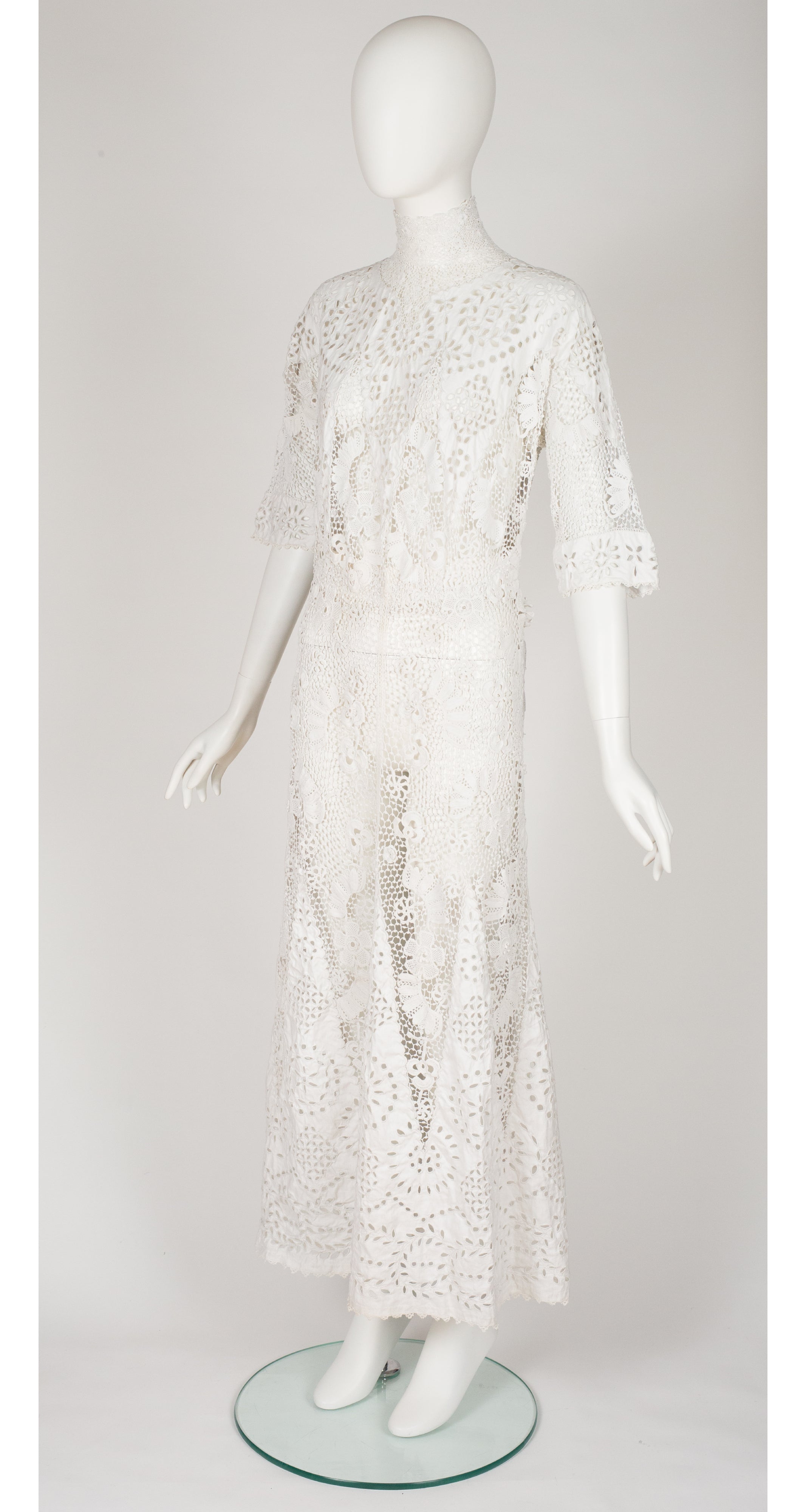 1910s Edwardian White Irish Crochet Lace Tea Gown