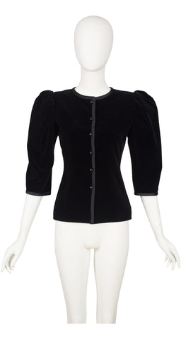 1983 F/W Black Cotton Velvet Puff Sleeve Blouse