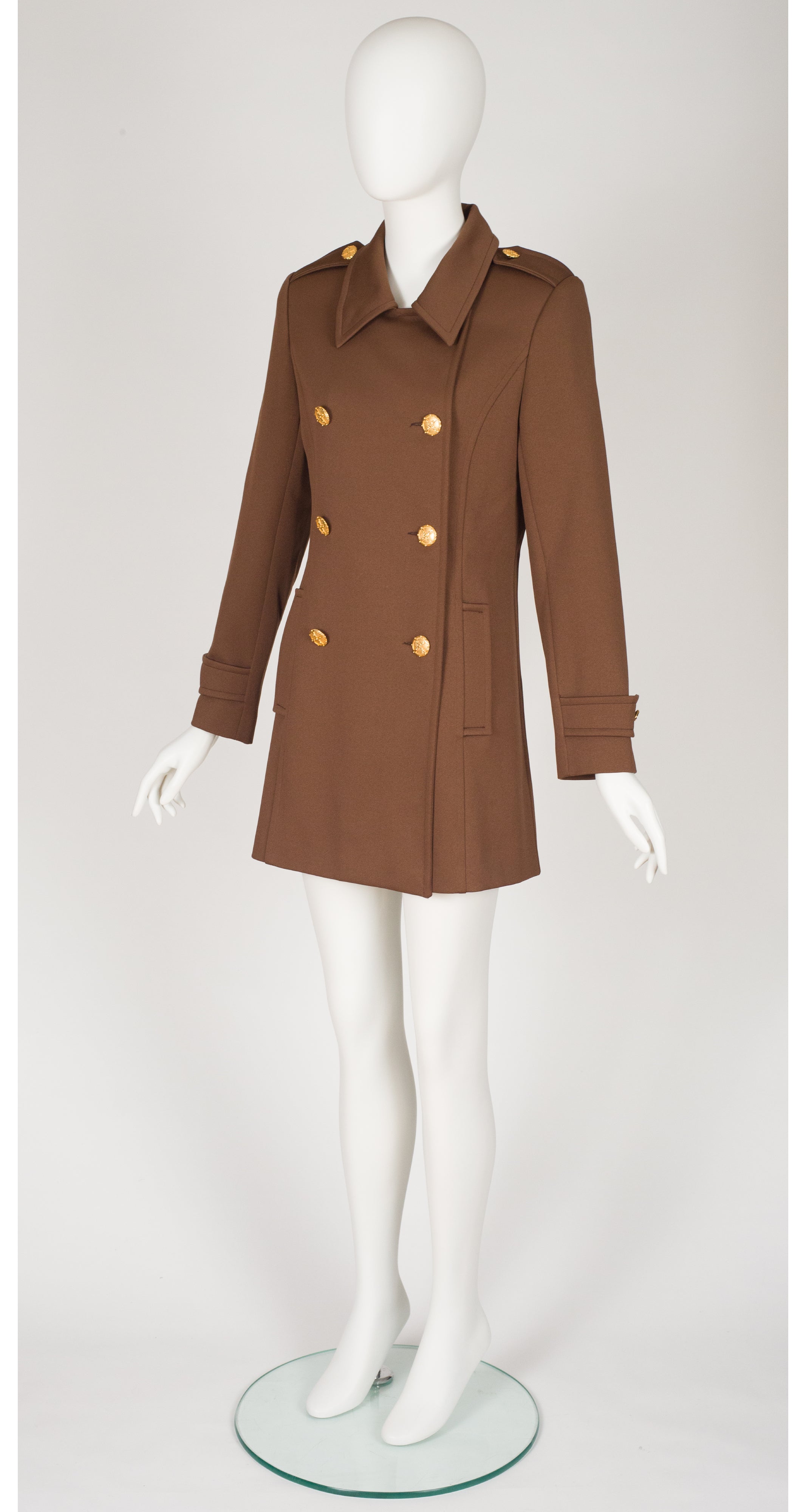 1990s Military-Inspired Brown Double-Breasted Coat
